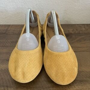 Lucky Brand‎ Echo 2 Ballet Flats Yellow Suede Leather Slip On Lace Back Size 6.5